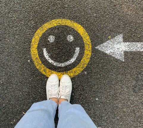 A smiley painted on a road