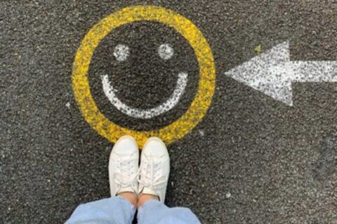 A smiley painted on a road